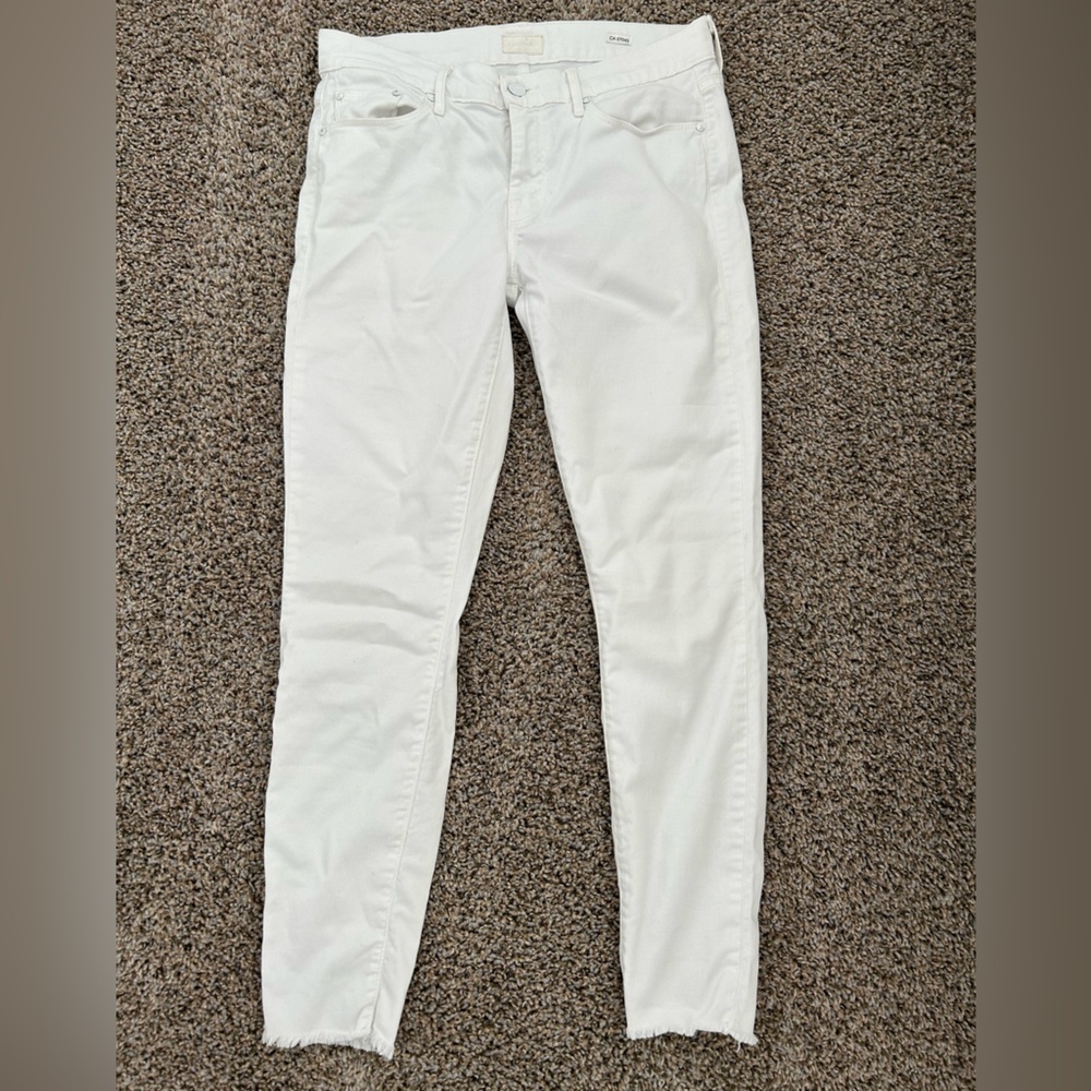 Mother Looker Ankle Fray White Jeans Women Size 28